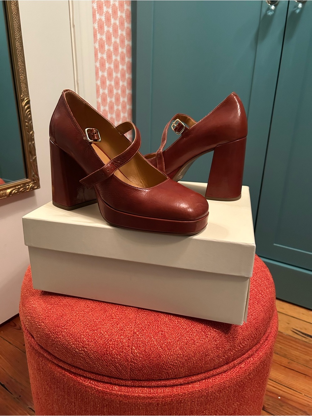 Sezane Mary Jane Platform Heels in Burgundy Leather - worn once!